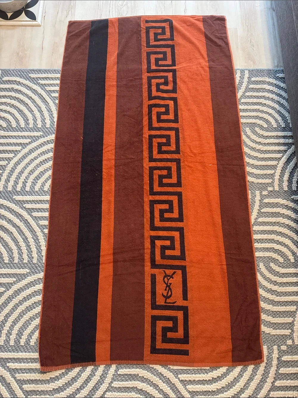 Vintage YSL Style Monogram Greek Key Towel 67x35 - Amazing for Rework